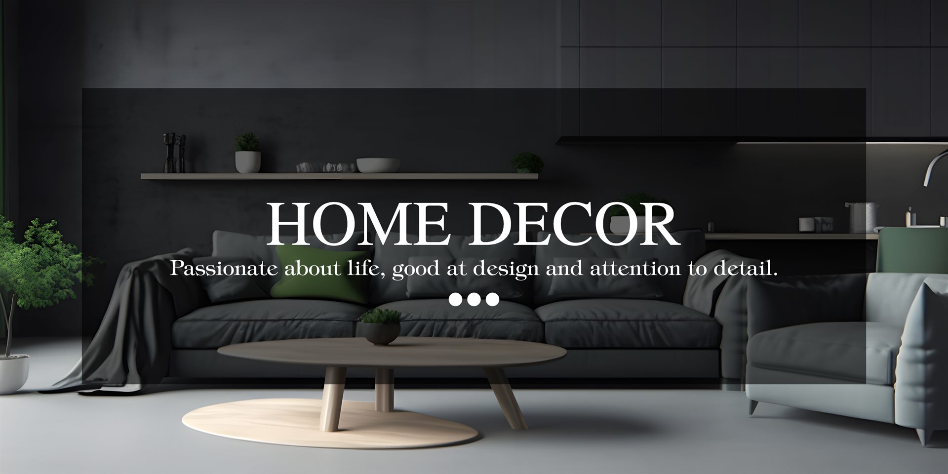 A dark, calm living room with grey sofas and a wooden coffee table — the kind of space Pracaniz pieces are meant to sit in